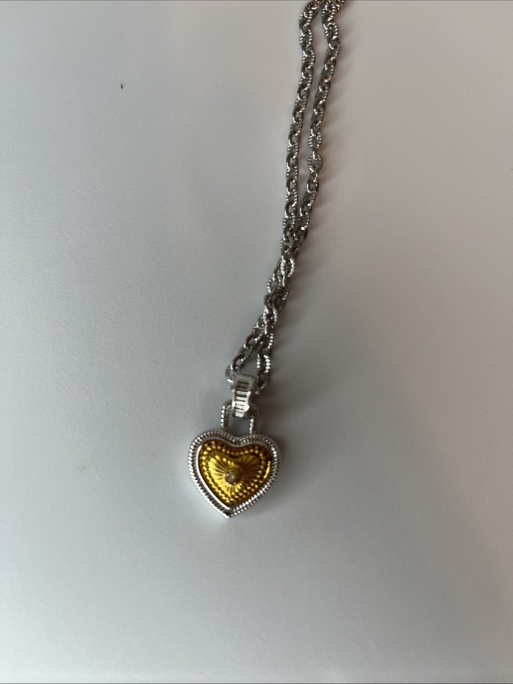 Diamond International Diamond Heart 17” Necklace Silver Gold Brass Tone 0.2 Ctw